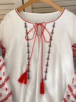 Embroidered Tie Neck Blouse