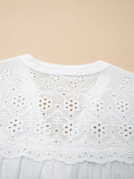 Flower Eyelet Embroidered Patchwork Sheer Short Sleeve Shirt