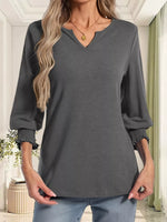 Full Size Notched 3/4 Sleeve Top Plus Size