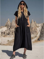 Full Size Hooded Midi Dress with Zipper and Pockets Plus Size