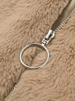Full Size Faux Fur Cropped Zip-Up Jacket Plus Size