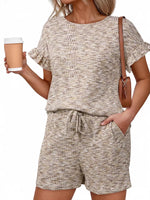 Ruffle Sleeve Textured Top and Shorts Set