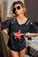 BiBi Laser Cut Mineral Washed Jersey Top withAmerica