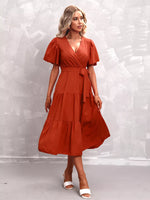 Flutter Sleeve Tiered Midi Dress