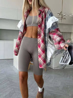 Ruffled Plaid Long Sleeve Shirt