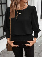 Smocked Waist Round Neck Blouse