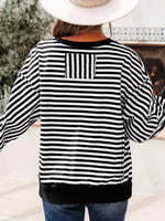 Stripe Exposed Seam Drop Shoulder Casual Pullover Top