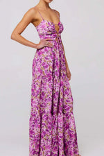 Floral Print Tie Front Tiered Maxi Dress