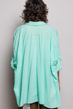 POL Button Down Half Dolman Sleeve Shirt
