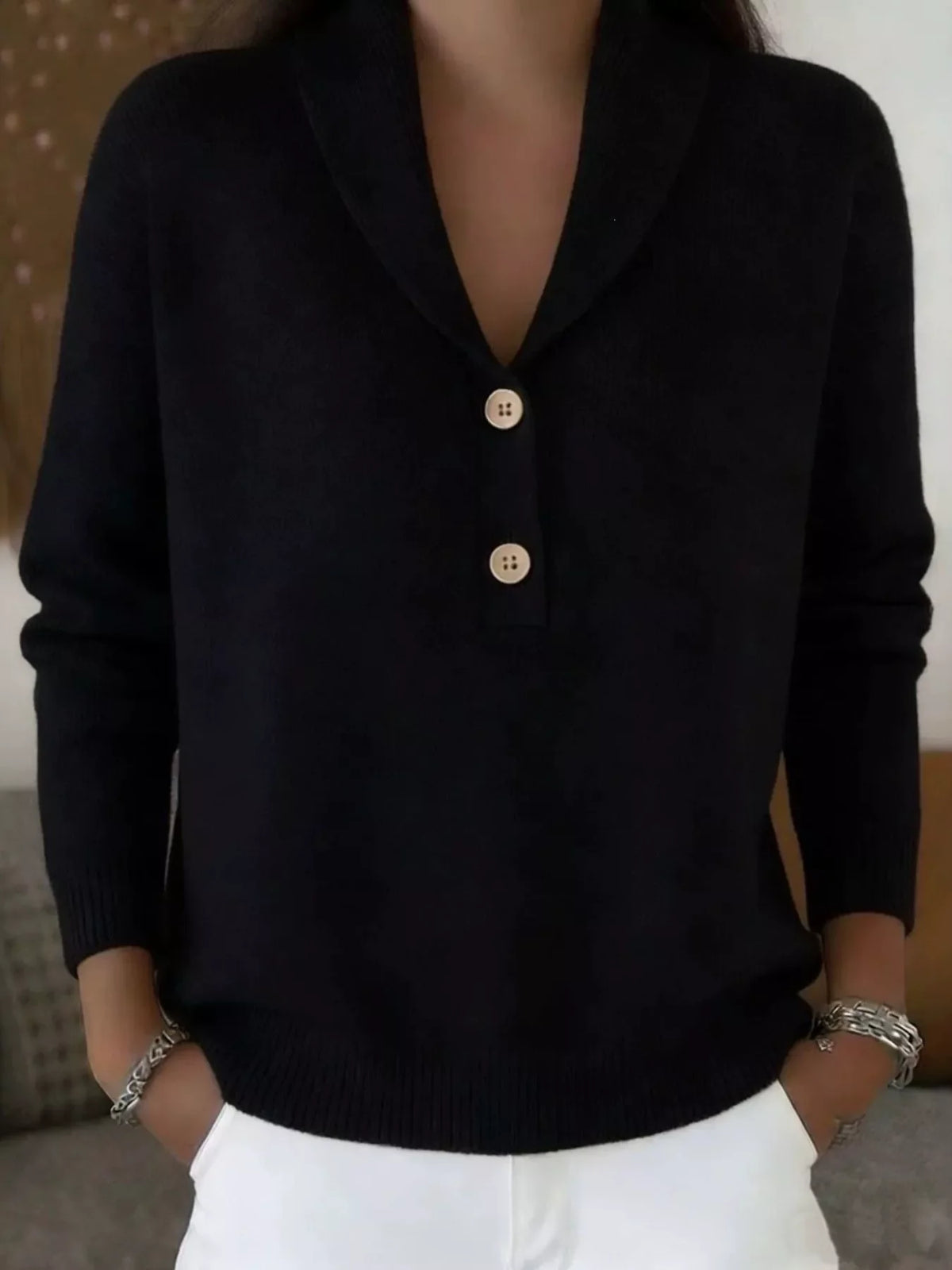 Full Size Button Detail Long Sleeve Sweater Plus Size