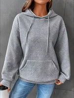 Waffle Knit Hoodie with Drawstring Details