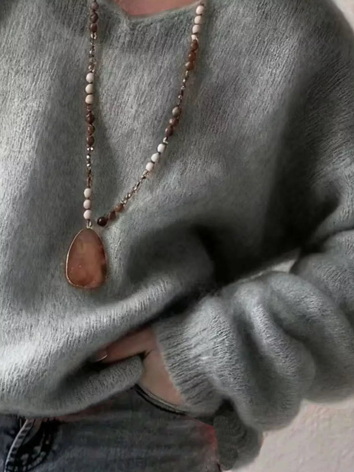 V-Neck Dropped Shoulder Sweater