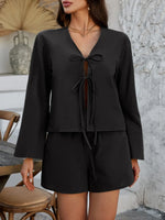 Devine Double Tied V-Neck Top and Shorts Set