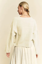 Davi & Dani Diamond Cable Pattern Drop Shoulder Sweater