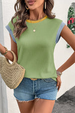 Contrast Trim Ribbed Knit Sleeveless Top
