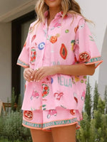 Printed Button Up Shirt and Shorts Set