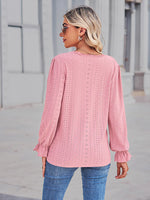 Eyelet V-Neck Flounce Sleeve Blouse