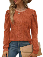 Ribbed Knit Top with Puff Sleeves