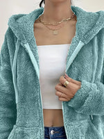 Drawstring Fleece Zip-Up Outerwear