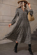 Leopard Notched Balloon Sleeve Dress