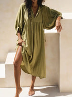 Tie Neck 3/4 Sleeve Midi Dress