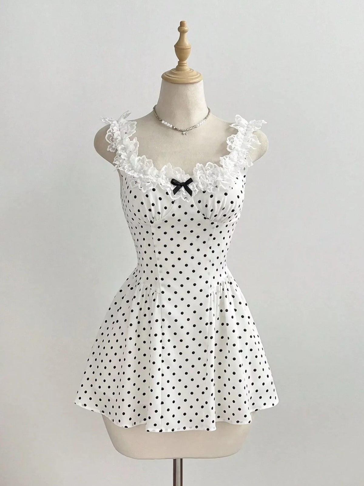 Polka Dot Lace Trim Mini Dress