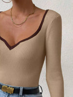 Contrast Trim Long Sleeve Knit Top