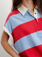 Striped Collared Neck Short Sleeve Top