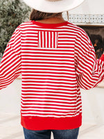 Stripe Exposed Seam Drop Shoulder Casual Top