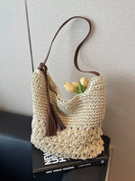 Woven Straw Shoulder Bag with Tassels