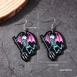 Halloween Spooky Skeleton Devil Wing Dangle Earrings