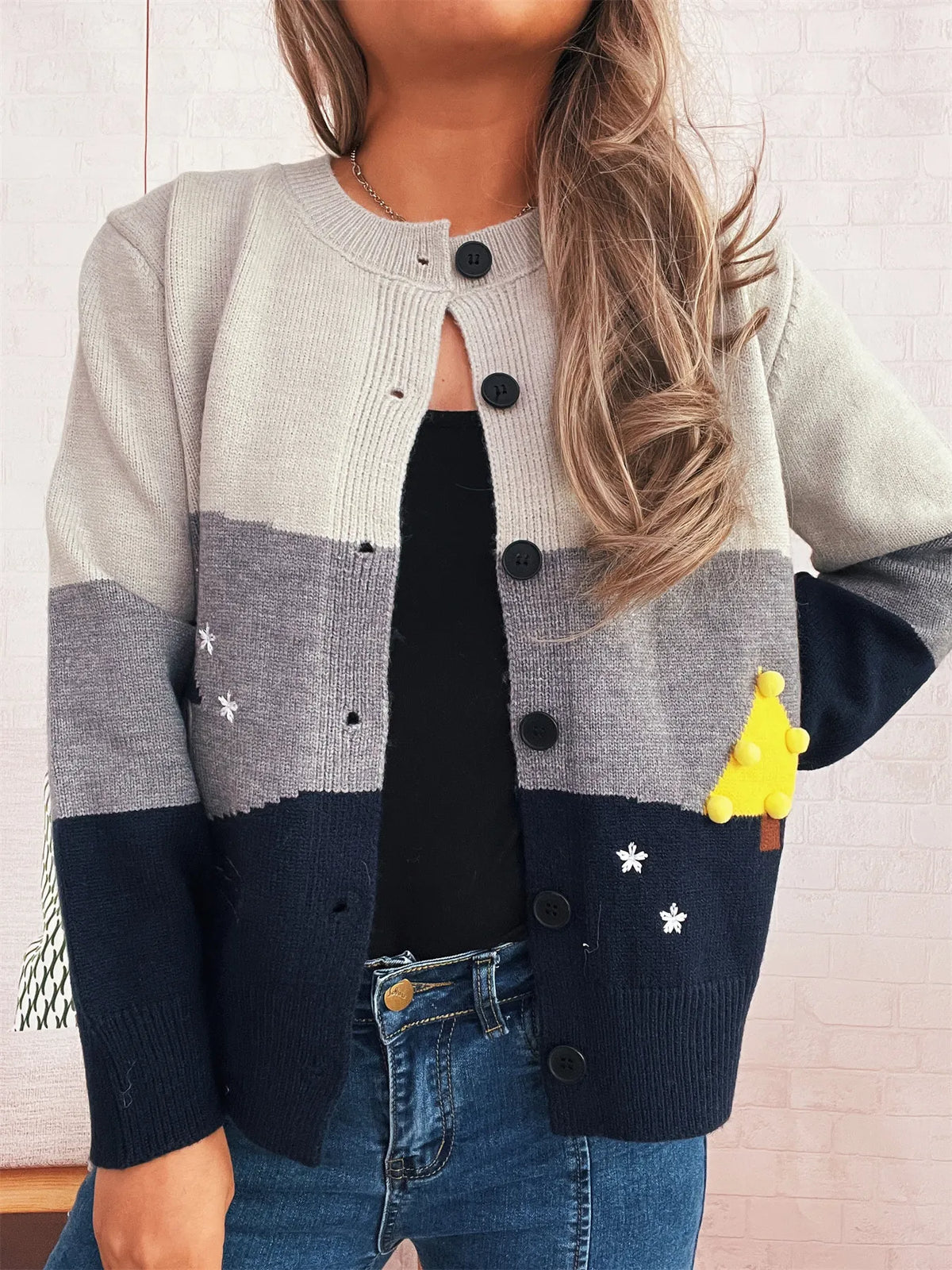Color Block Button-Up Cardigan
