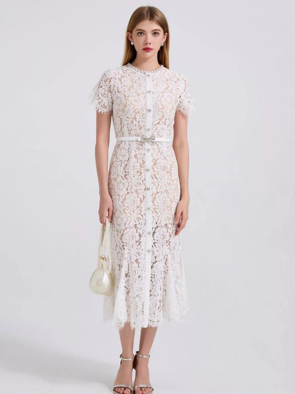 Lace Short Sleeve Mermaid Dress