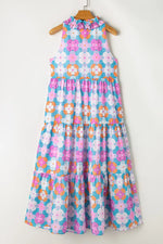 Floral Print Sleeveless Tiered Midi Dress