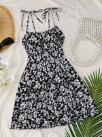 Floral Print Tie Strap Mini Dress
