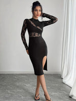 Lace Mock Neck Slit Dress