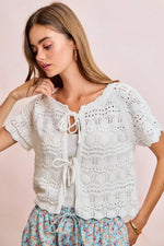 BiBi Front Bow Tie Detail Pointelle Knit Top