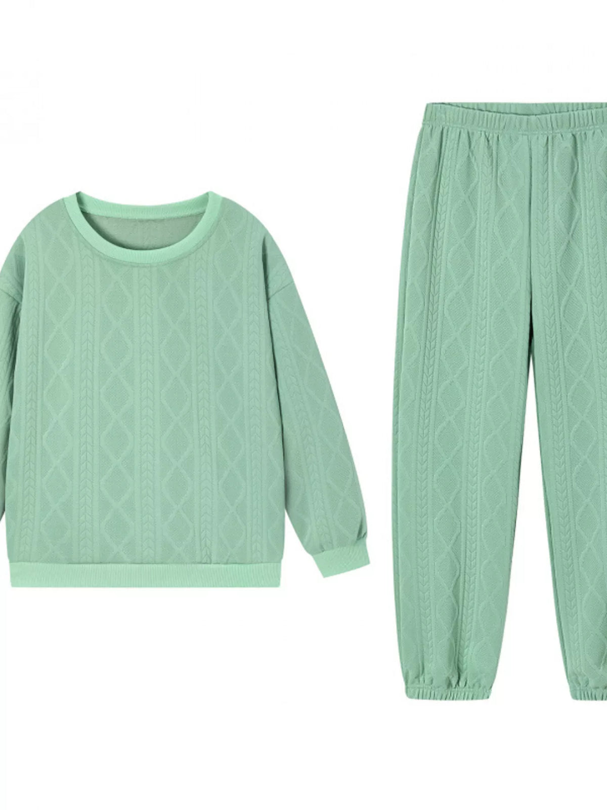 Texture Round Neck Top and Pants Set