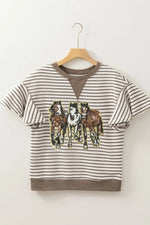 Sequin Striped Round Neck T-Shirt