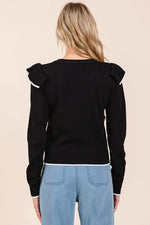 Mittoshop Contrast Trim Ruffled Round Neck Knit Top
