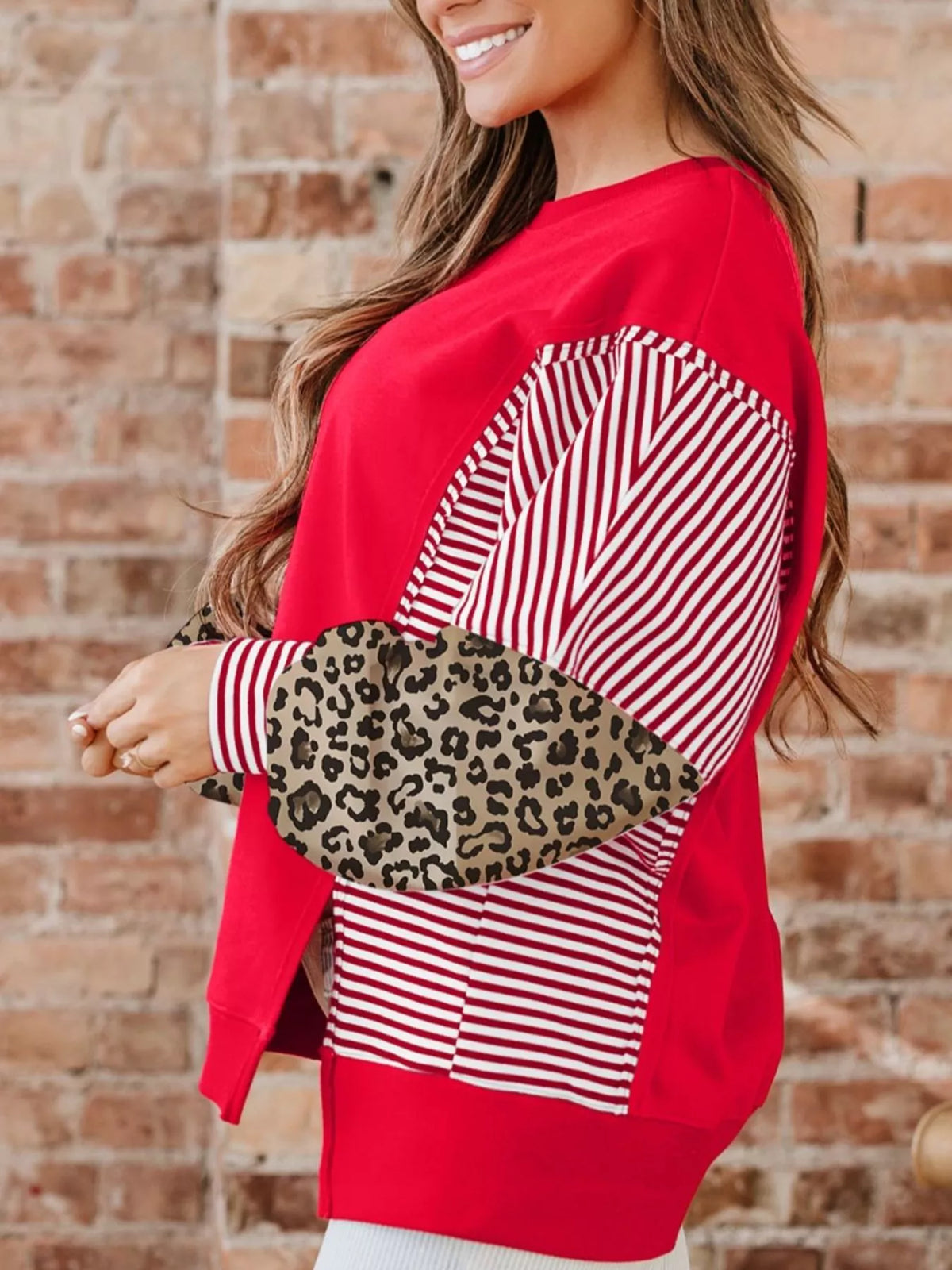 Striped Patchwork Sleeve Colorblock Sweatshirt