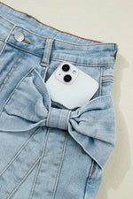 Bow Detail Denim Shorts with Pockets