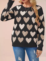 Heart Pattern Beaded Round Neck Sweater