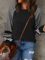 Contrast Print Striped Raglan Long Sleeve Loose Top