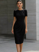 Ruched Short Sleeve Midi Dress