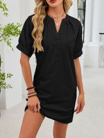 Notched Short Sleeve Tie Waist Dress
