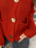 Crochet Button Up Long Sleeve Cardigan