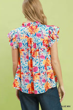 Umgee Smocked Yoke Ruffle Sleeve Floral Blouse