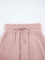 Drop Shoulder Puff Sleeve Crop Top and Drawstring Wide Leg Pants Set