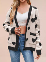 Heart Pattern V-Neck Button-Down Knit Cardigan